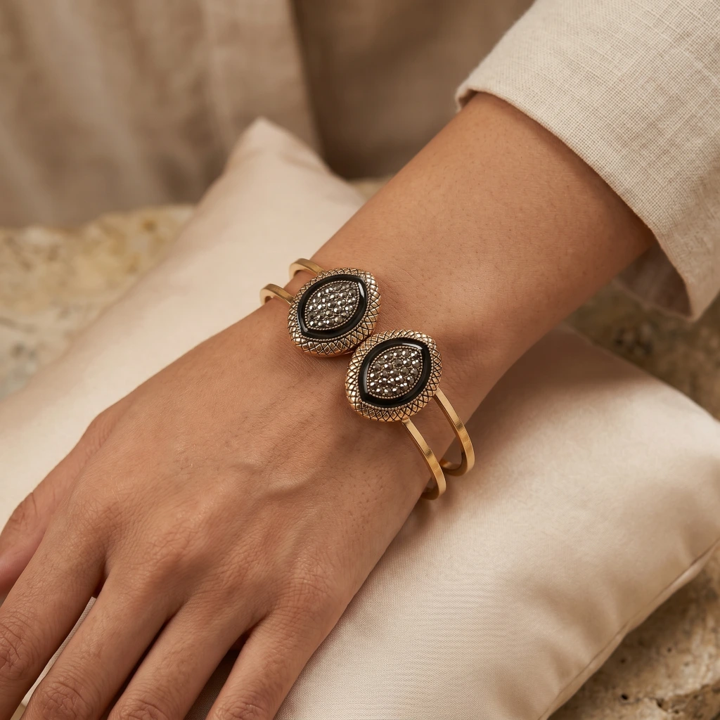 Gold Black Stone Studded Openable Kada image 2