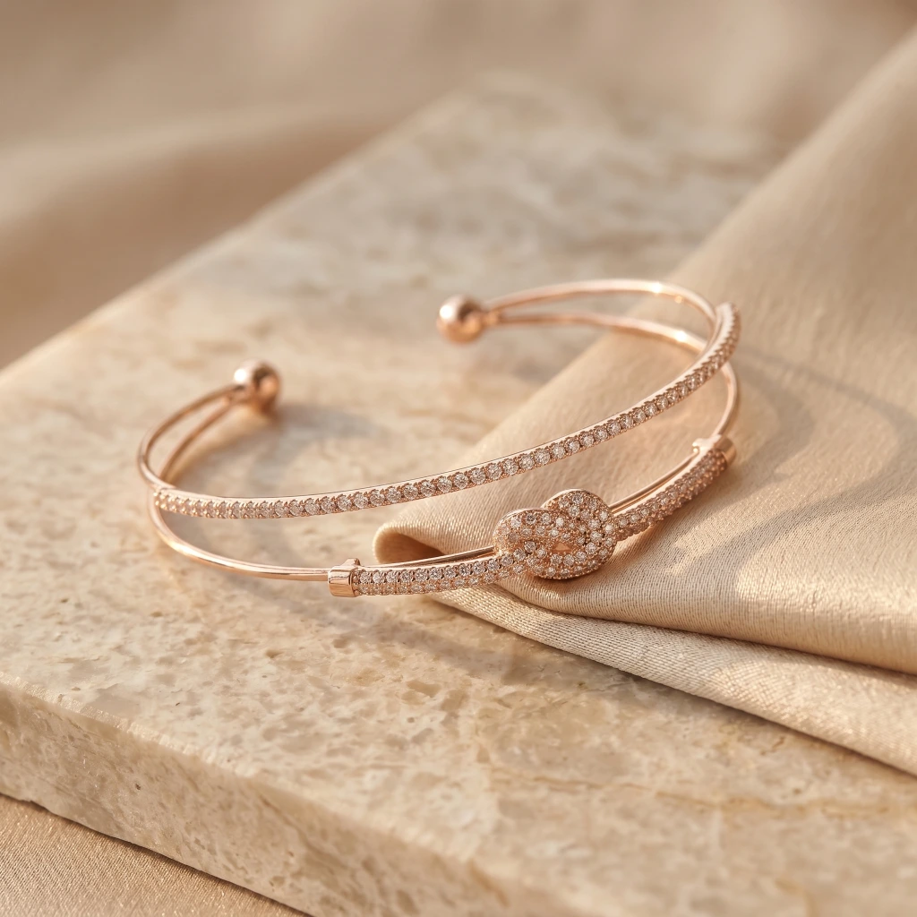 Rose Gold Knot Stone Cuff Bangle image 3