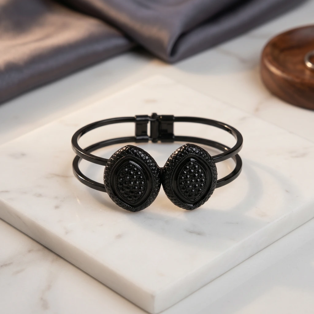 All Black Stone Studded Openable Kada image 3