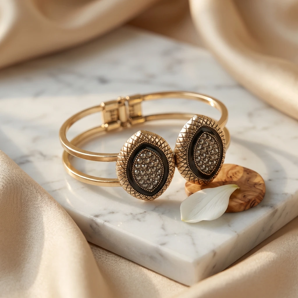 Gold Black Stone Studded Openable Kada image 3
