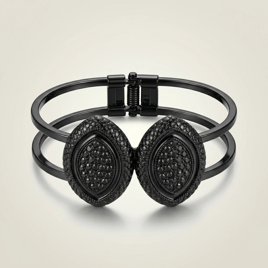 All Black Stone Studded Openable Kada