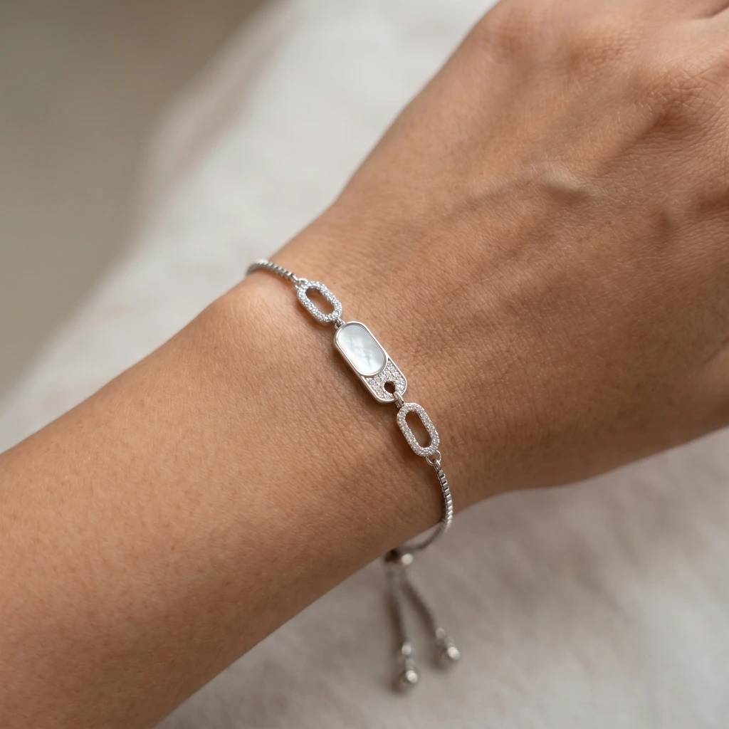 Silver White Inlay Slider Chain Bracelet image 2