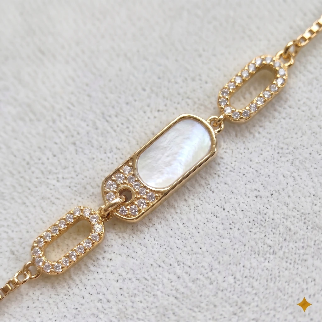 Gold White Inlay Slider Chain Bracelet image 3