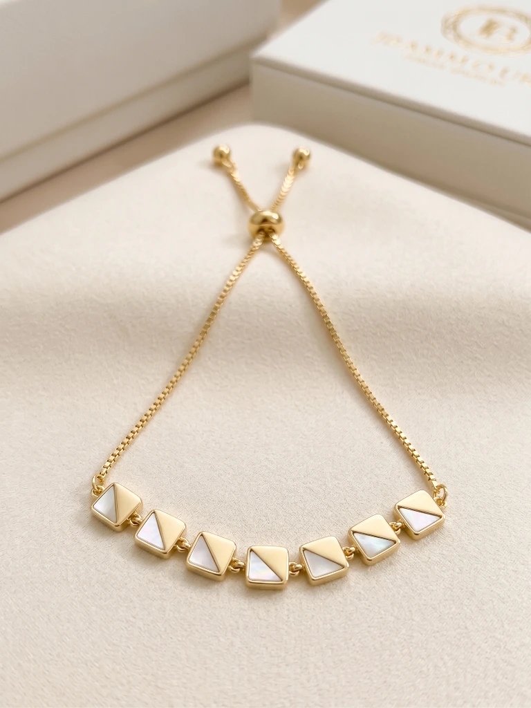 Gold Geometric White Inlay Slider Bracelet image 2