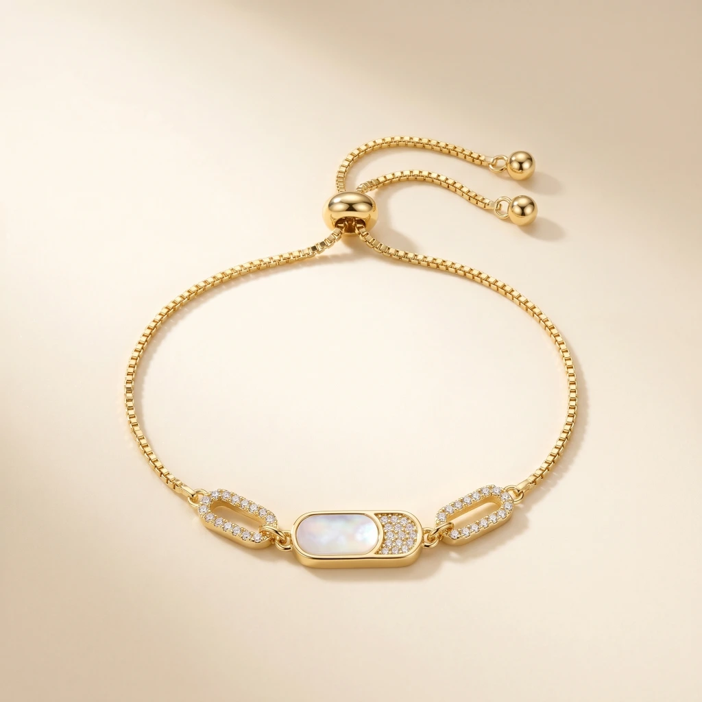 Gold White Inlay Slider Chain Bracelet