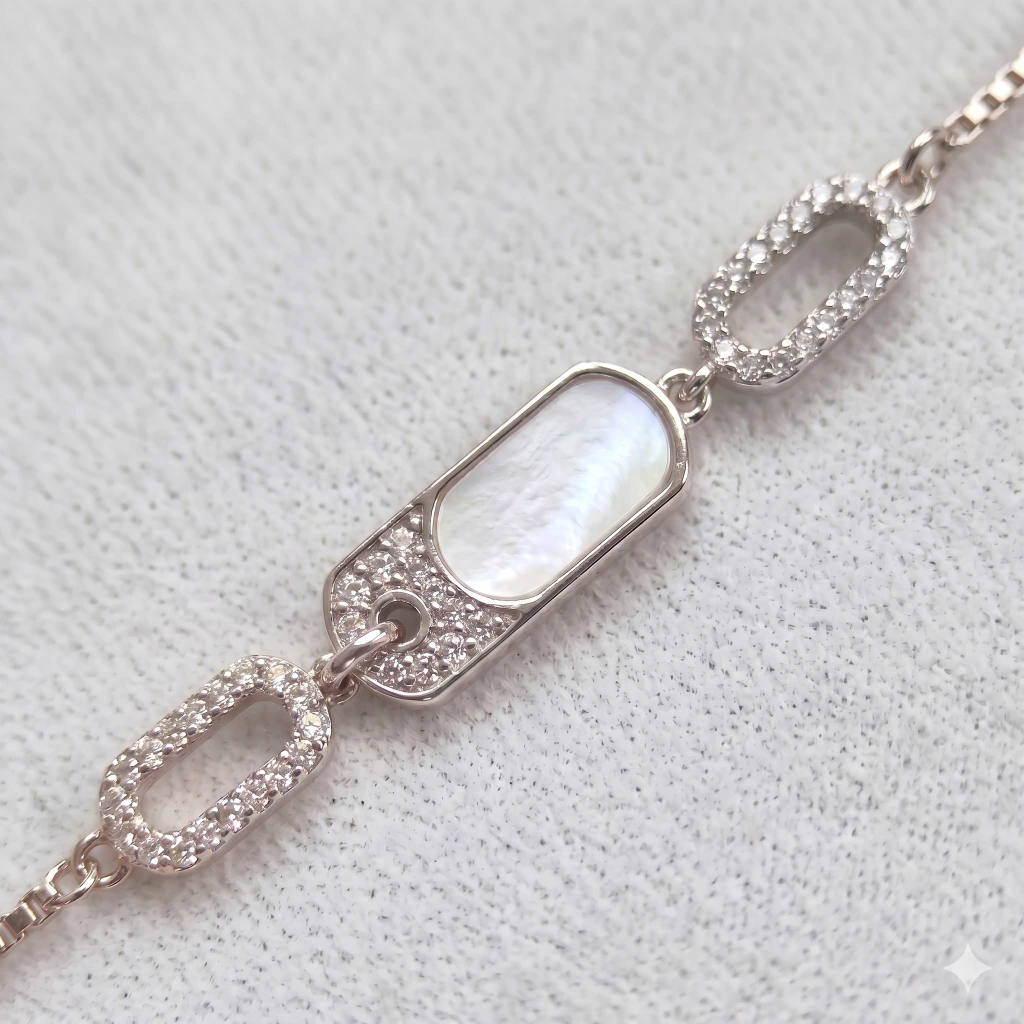 Silver White Inlay Slider Chain Bracelet image 3