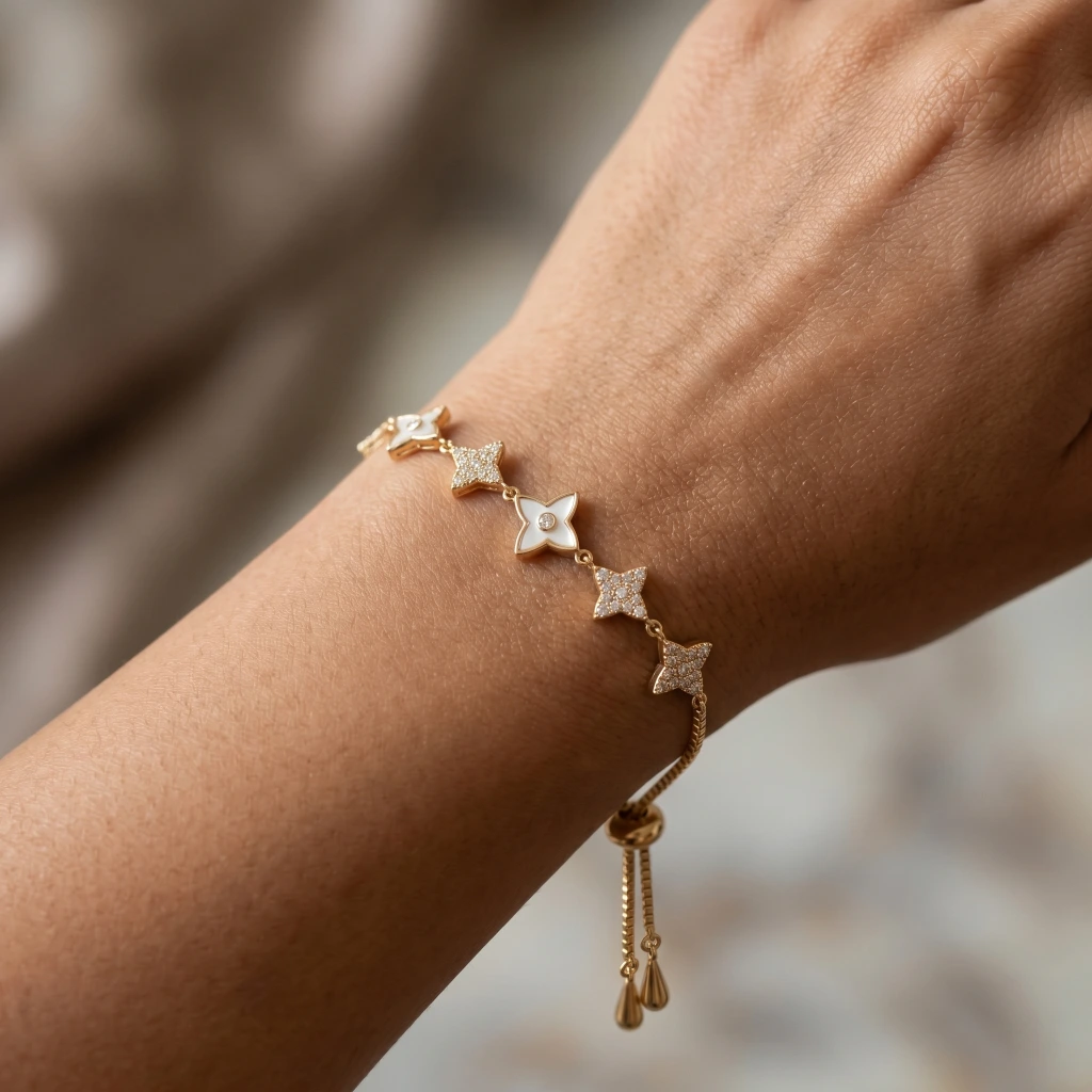 Ziya Gold Clover Stone Slider Bracelet image 3