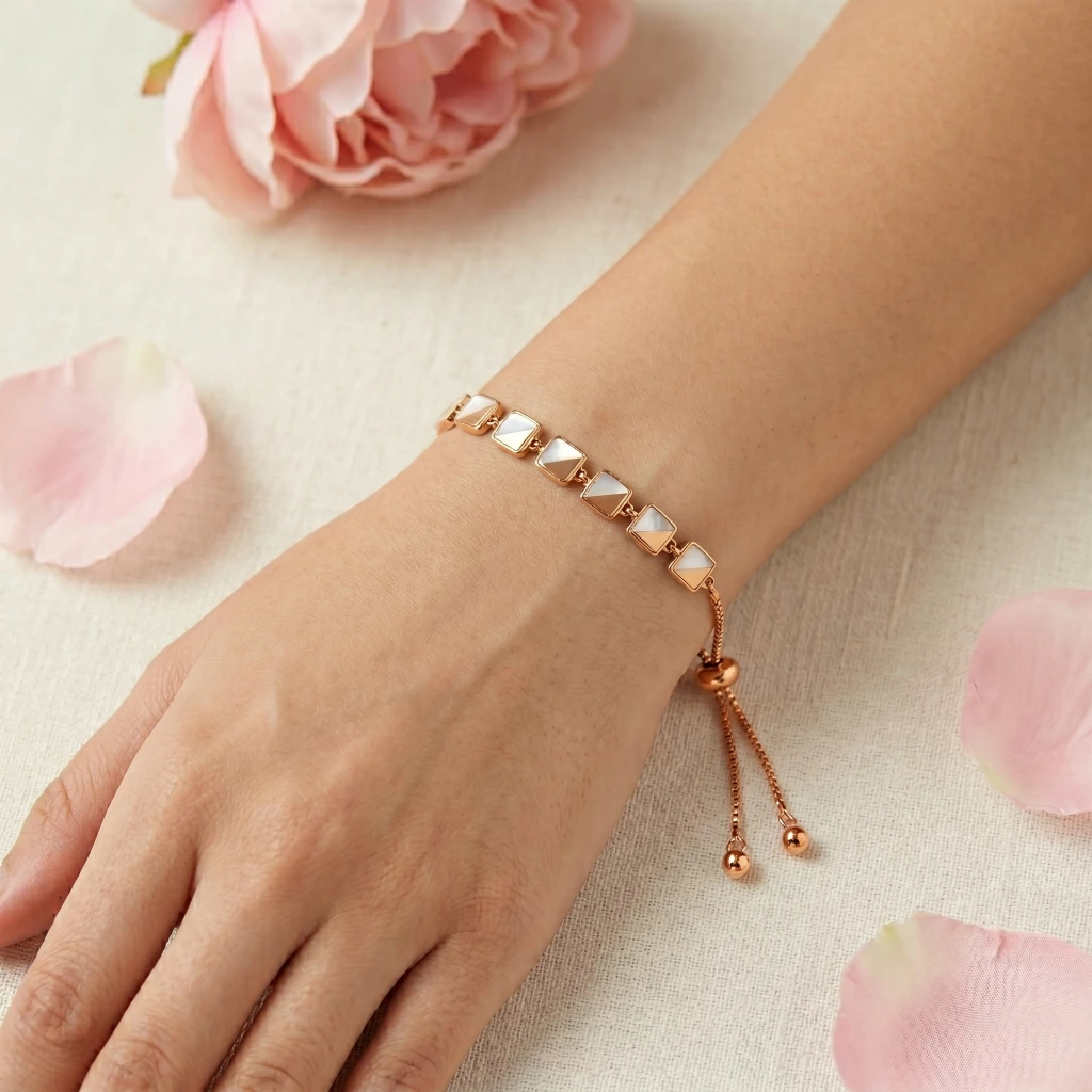 Rose Gold Geometric White Inlay Slider Bracelet image 2