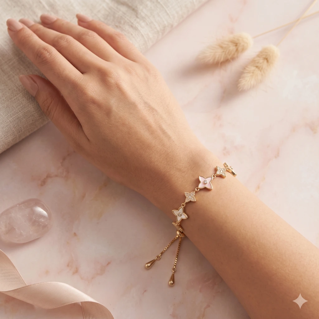 Ziya Gold Clover Stone Slider Bracelet image 1