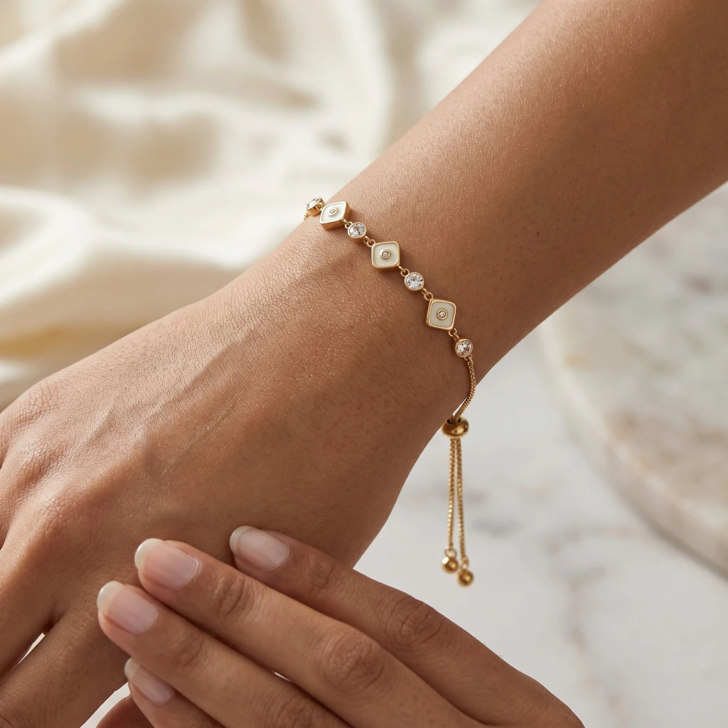 Navya Gold White Stone Slider Bracelet image 3