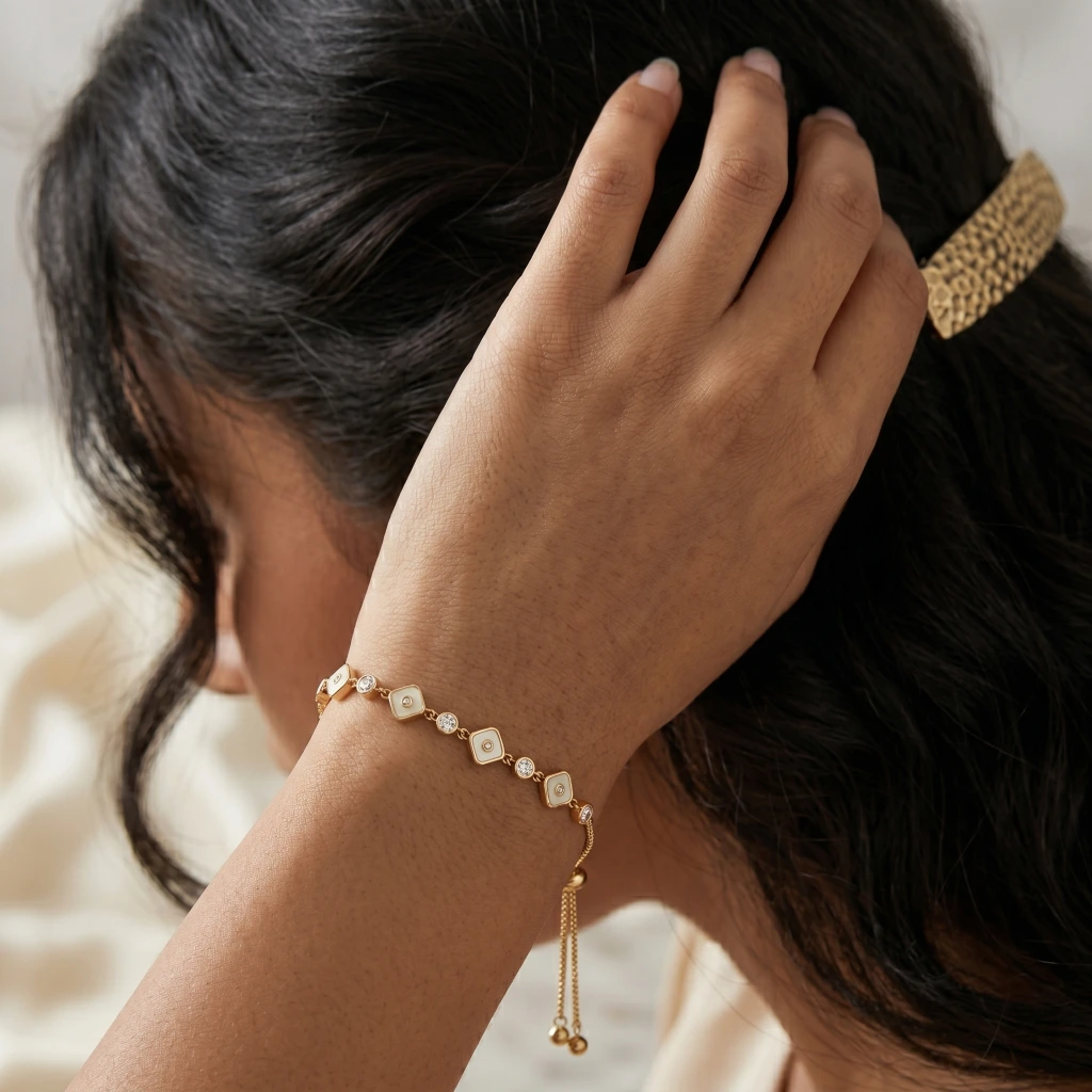Navya Gold White Stone Slider Bracelet