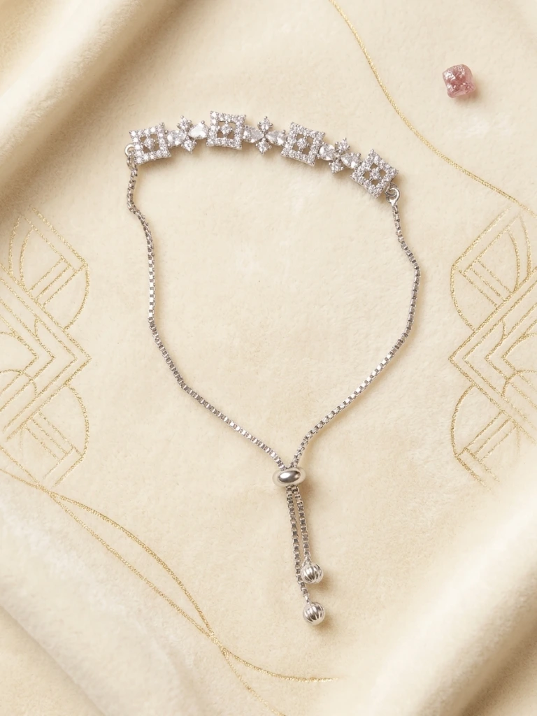 Kavya Silver Crystal Geometric Slider Bracelet image 2