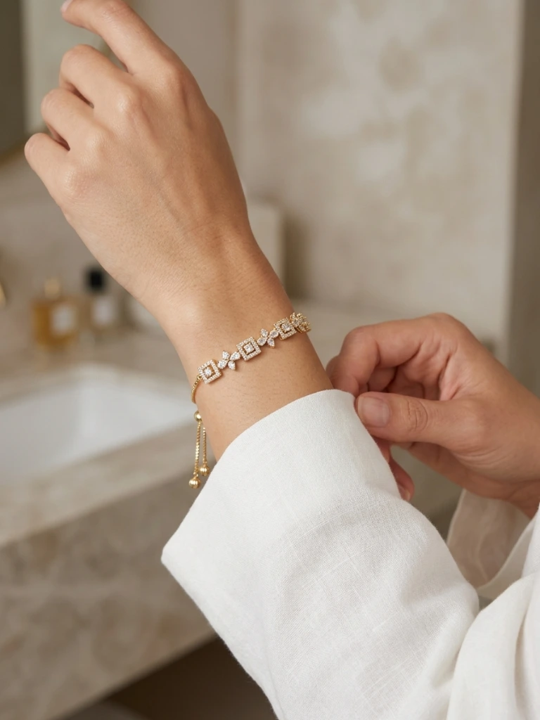 Avni Gold Crystal Geometric Slider Bracelet