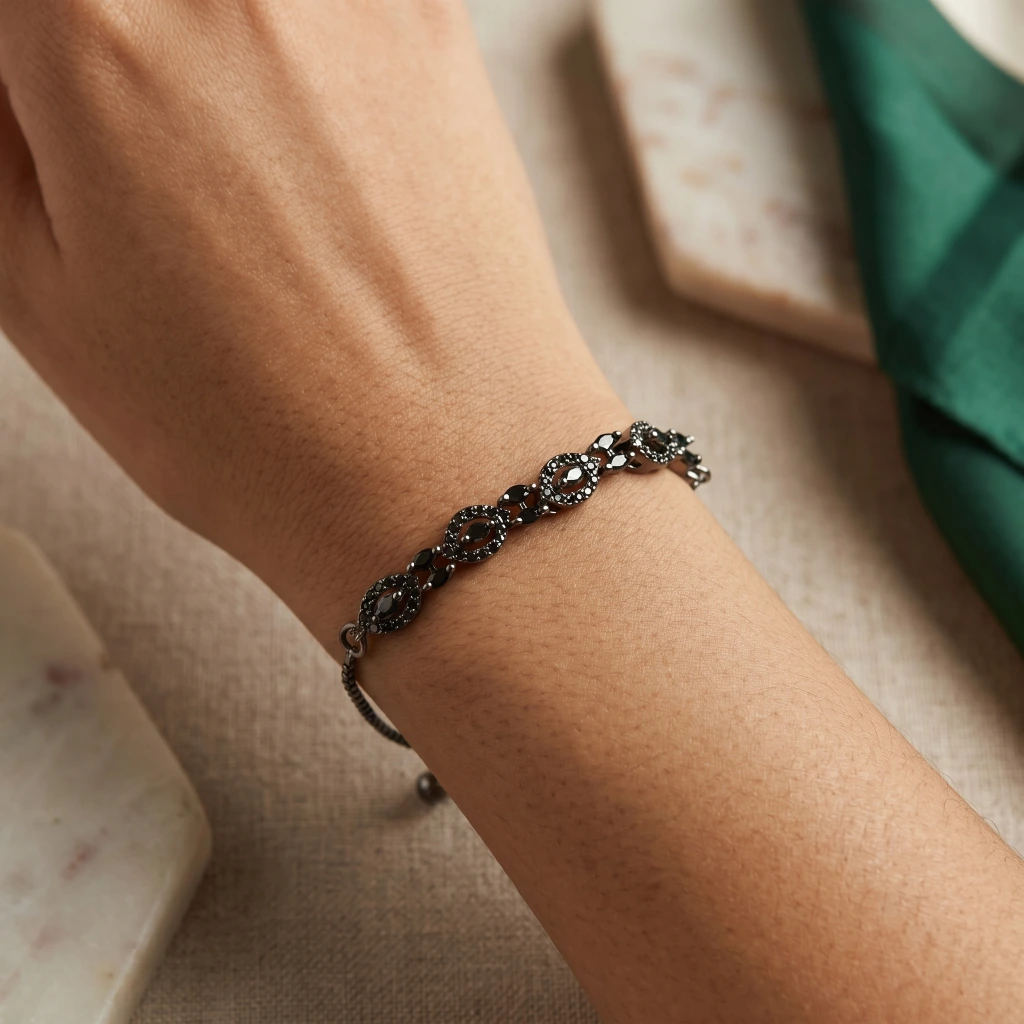 Inaya Black Marquise Stone Slider Bracelet image 3