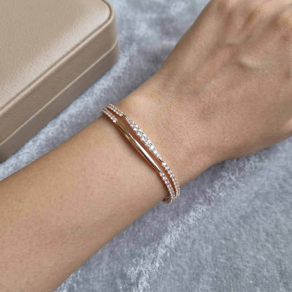 Kyra Rose Gold Layered Crystal Slider Bracelet image 3