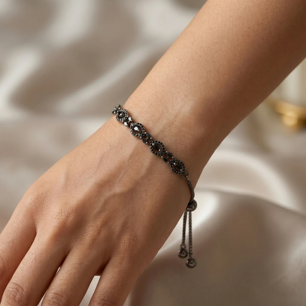 Inaya Black Marquise Stone Slider Bracelet image 2