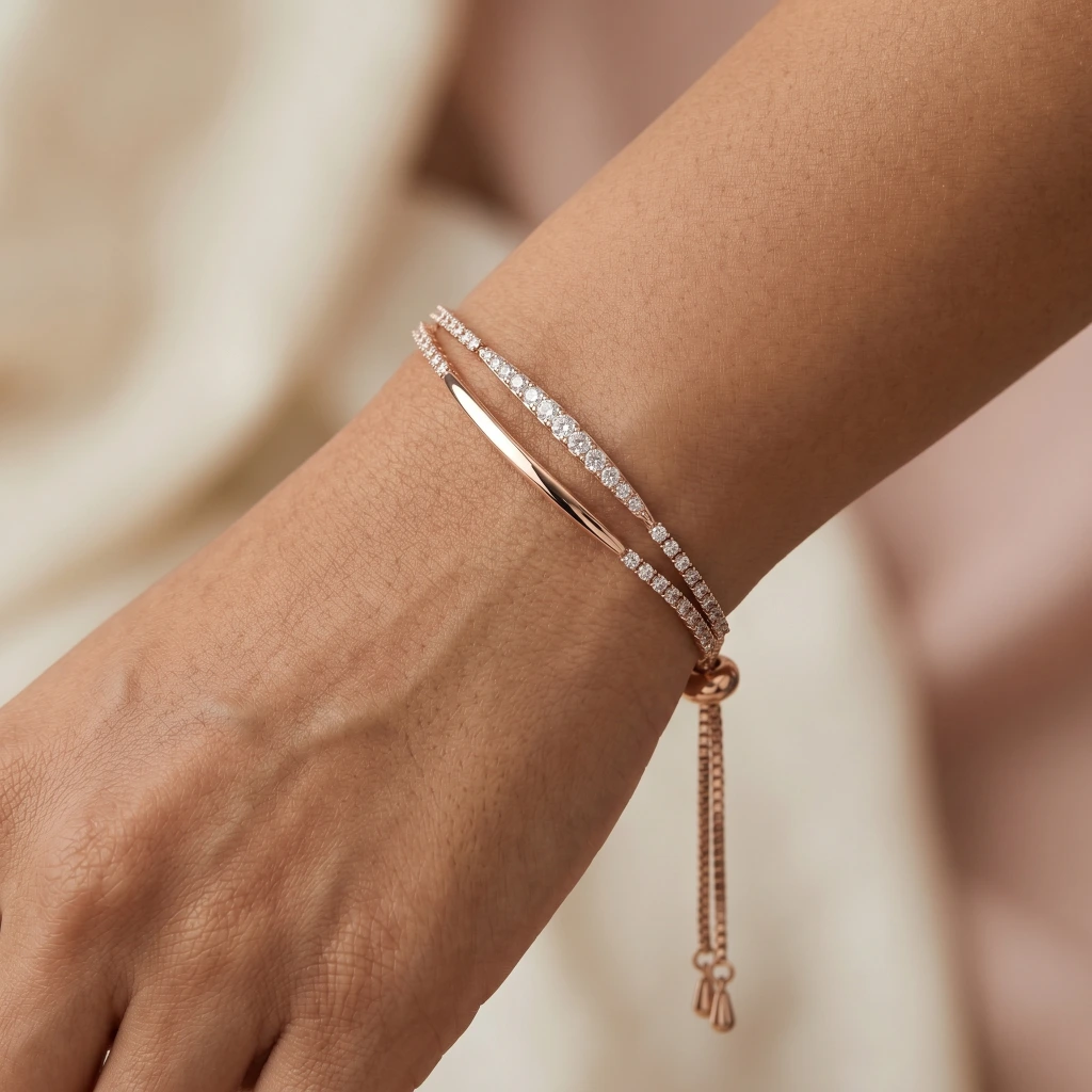 Kyra Rose Gold Layered Crystal Slider Bracelet