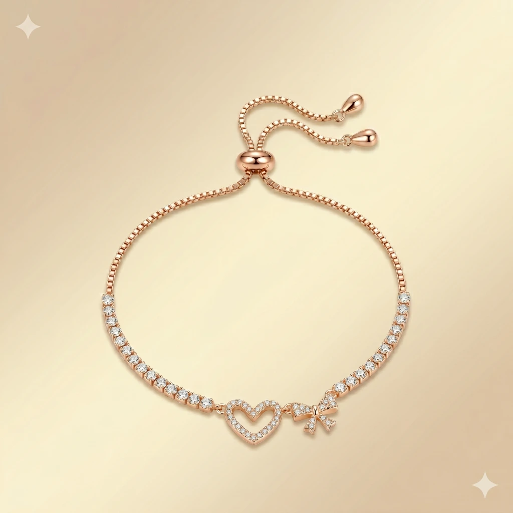 Riya Rose Gold Crystal Slider Bracelet image 1