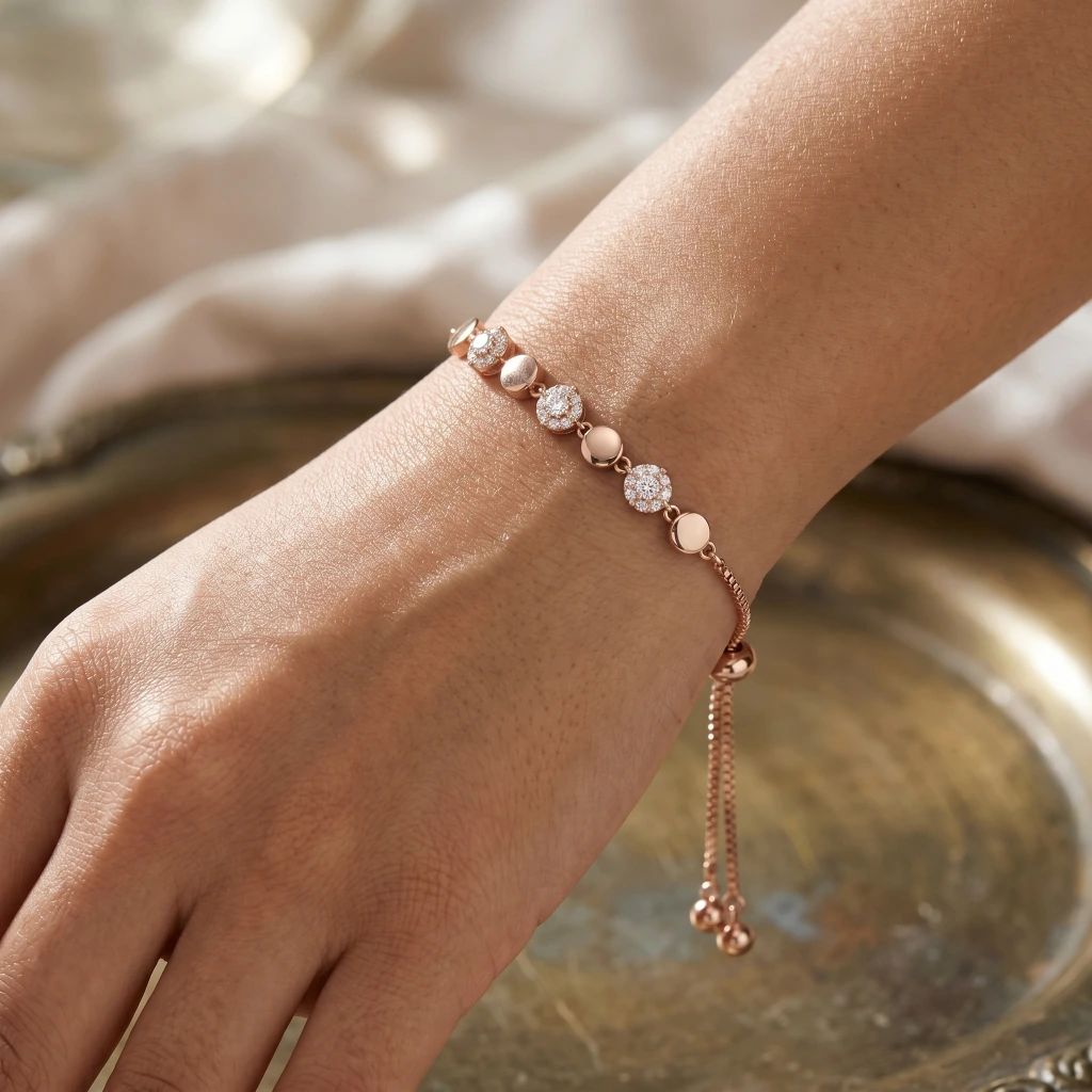 Shanaya Rose Gold Disc Crystal Slider Bracelet image 1