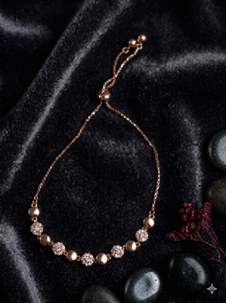 Shanaya Rose Gold Disc Crystal Slider Bracelet image 2