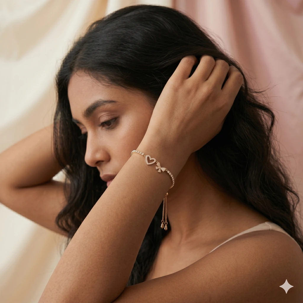 Riya Rose Gold Crystal Slider Bracelet image 2