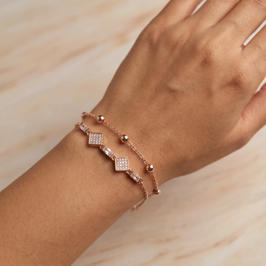 Rose Gold White Inlay Slider Bracelet image 1