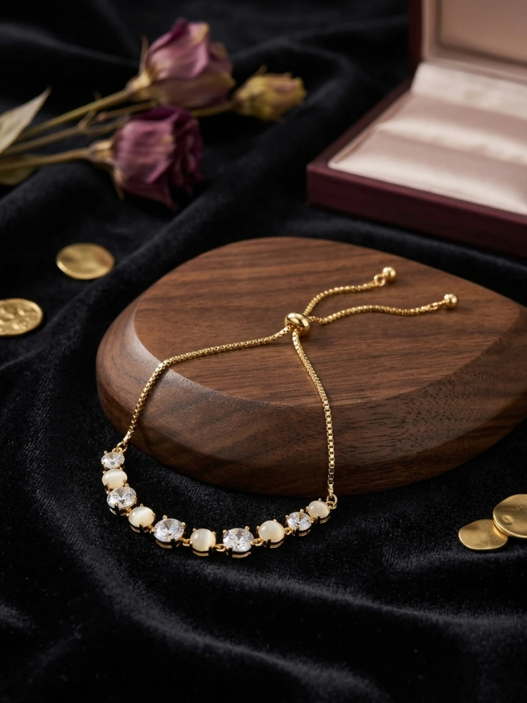 Gold White Stone Crystal Slider Bracelet image 4