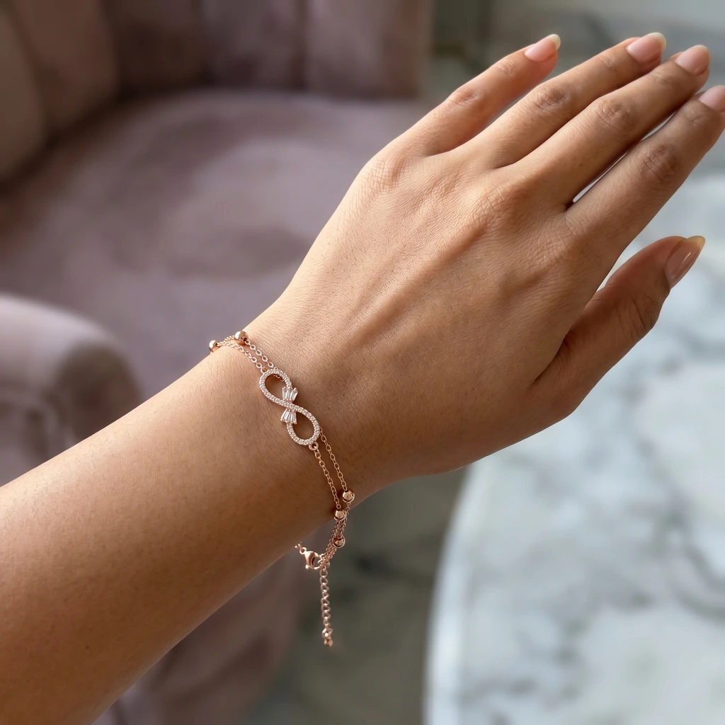 Rose Gold Infinity Bead Double Chain Bracelet image 2