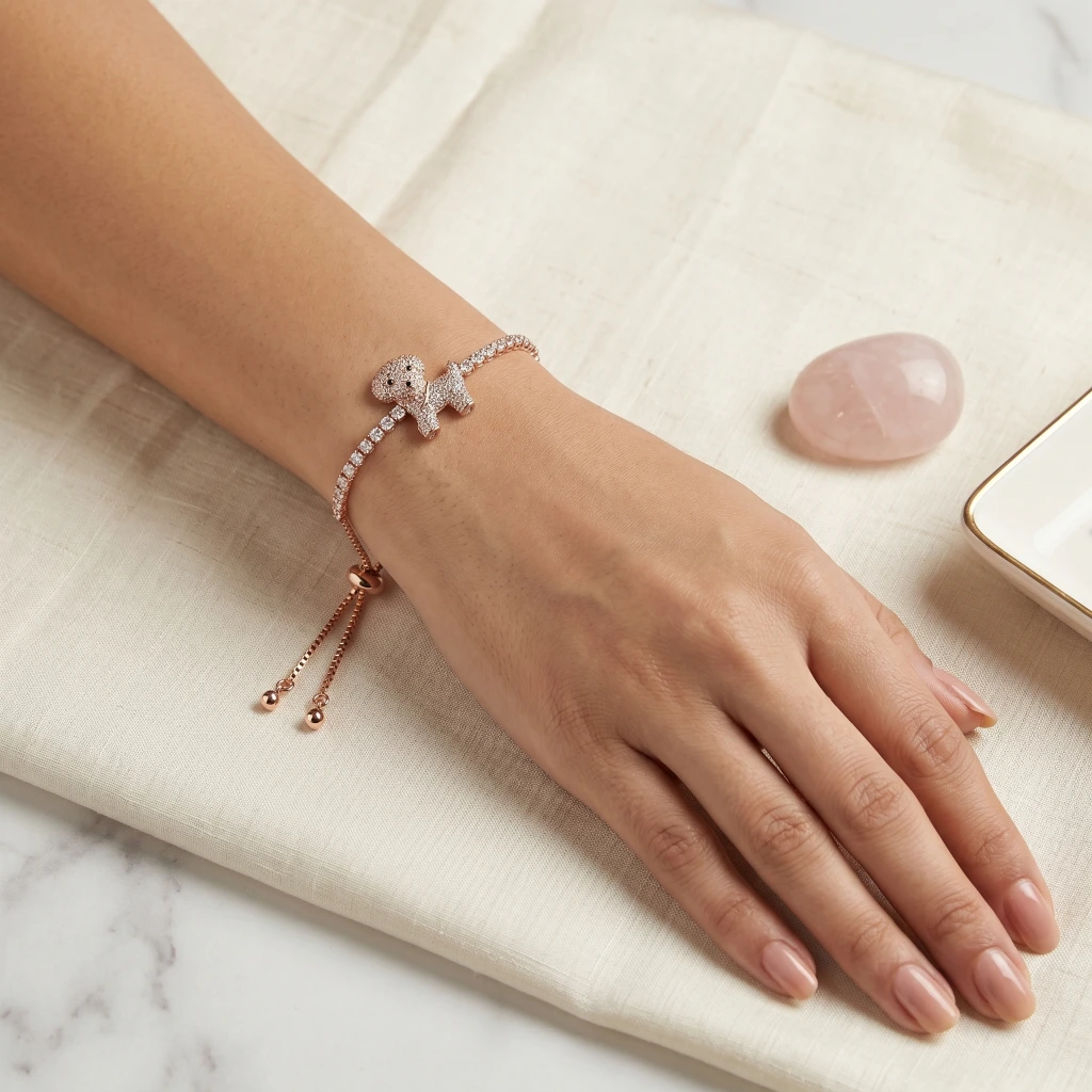 Rose Gold Dog Charm Tennis Slider Bracelet image 2