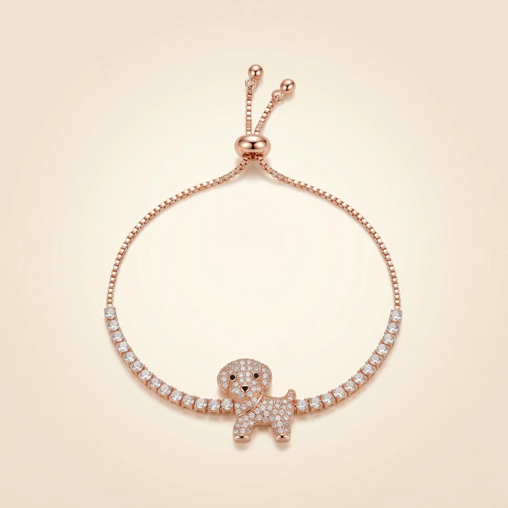 Rose Gold Dog Charm Tennis Slider Bracelet image 1