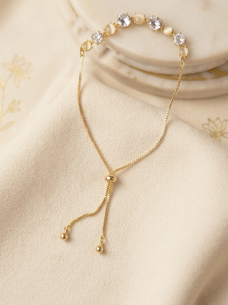 Gold White Stone Crystal Slider Bracelet image 2