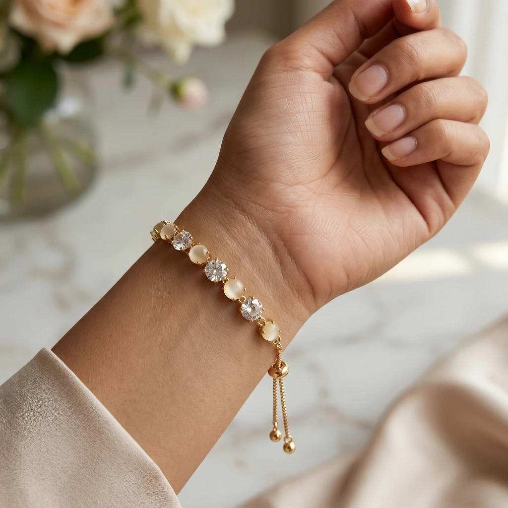 Gold White Stone Crystal Slider Bracelet