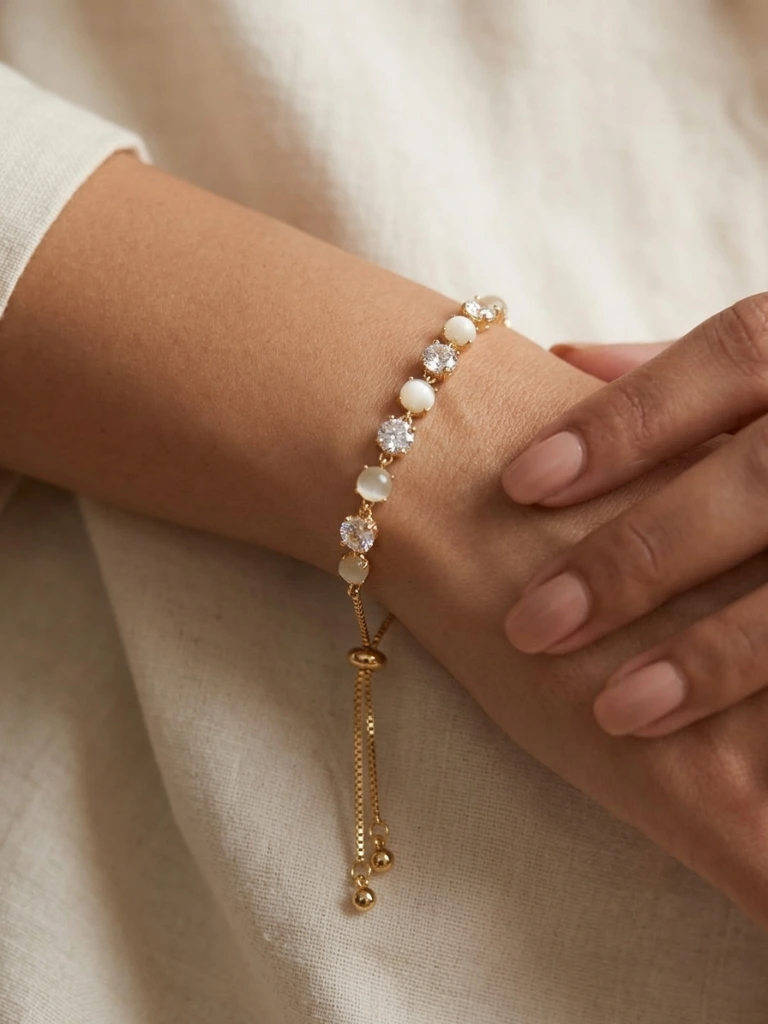 Gold White Stone Crystal Slider Bracelet image 3