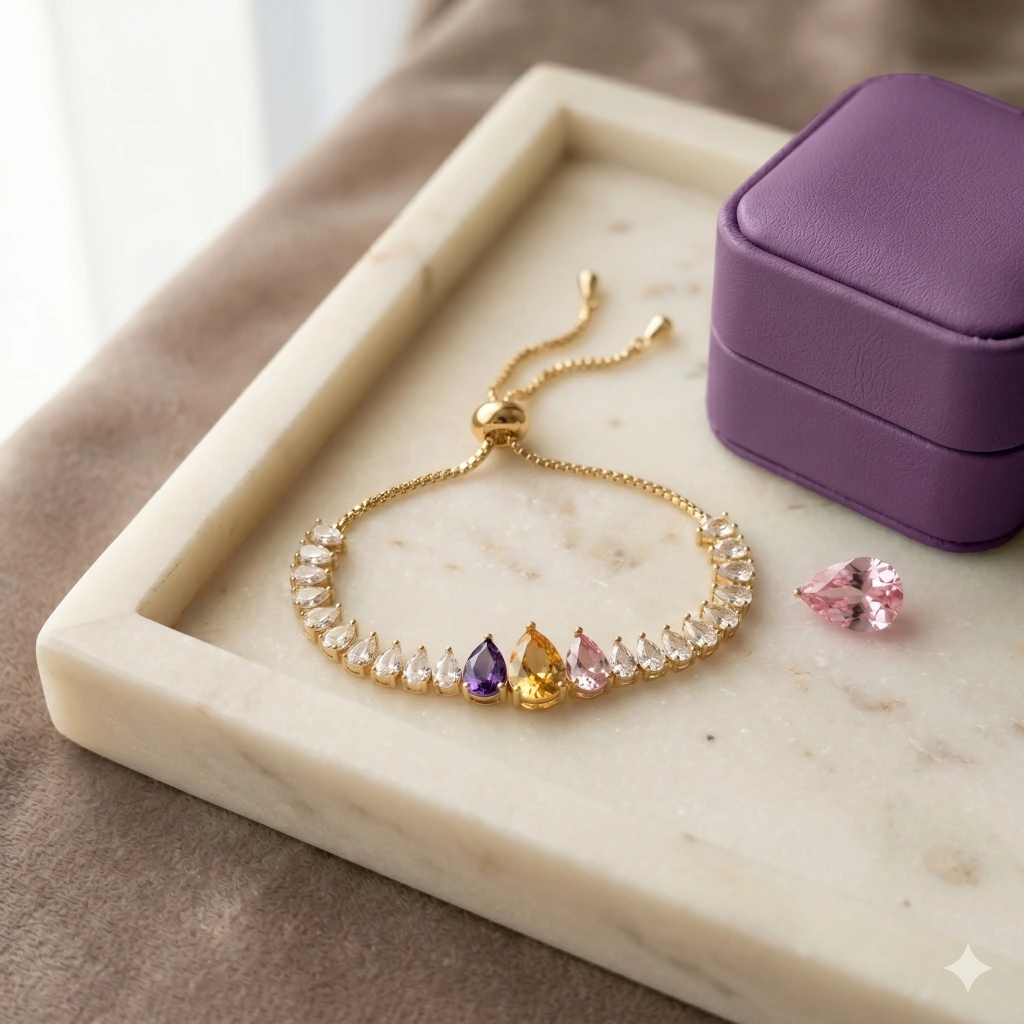 Gold Purple Yellow Teardrop Slider Bracelet image 3
