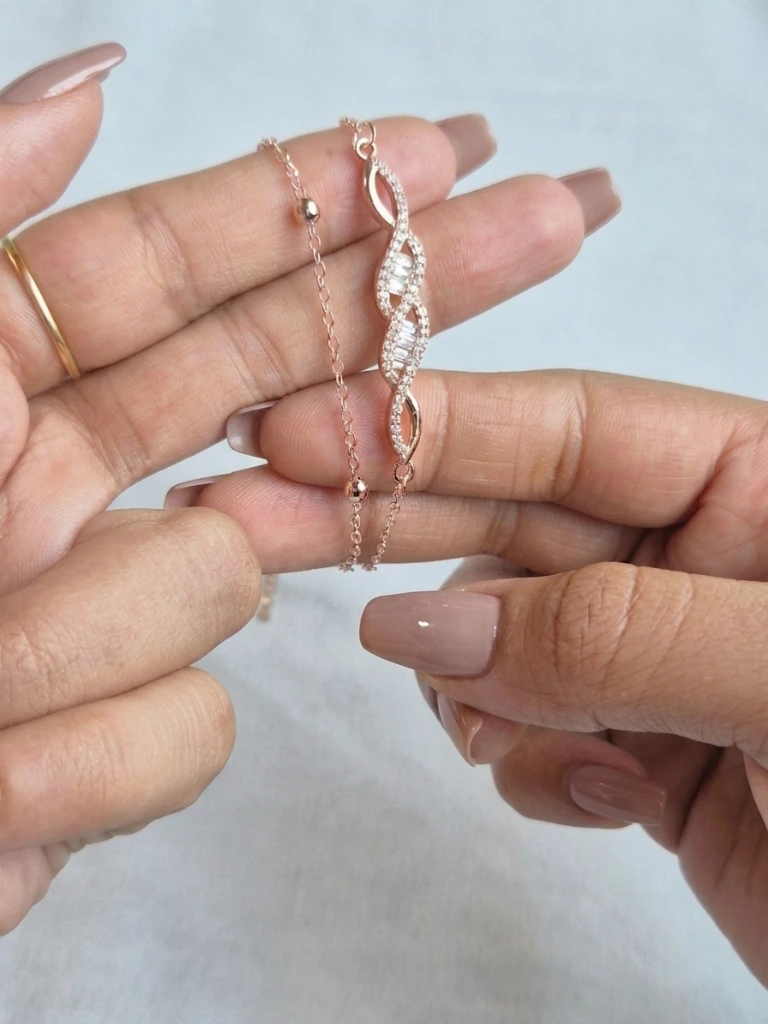Rose Gold Crystal Interlaced Chain Bracelet image 4