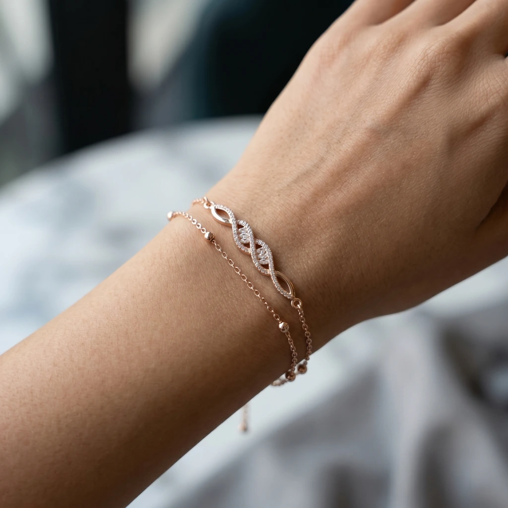 Rose Gold Crystal Interlaced Chain Bracelet image 3
