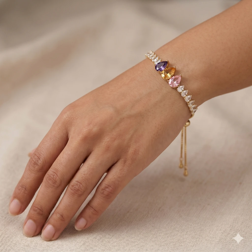 Gold Purple Yellow Teardrop Slider Bracelet image 2