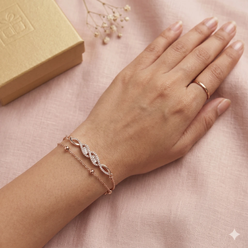 Rose Gold Crystal Interlaced Chain Bracelet image 2