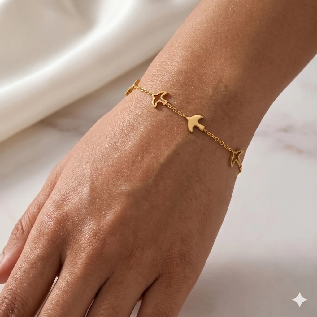 Gold Bird Charm Chain Bracelet image 2