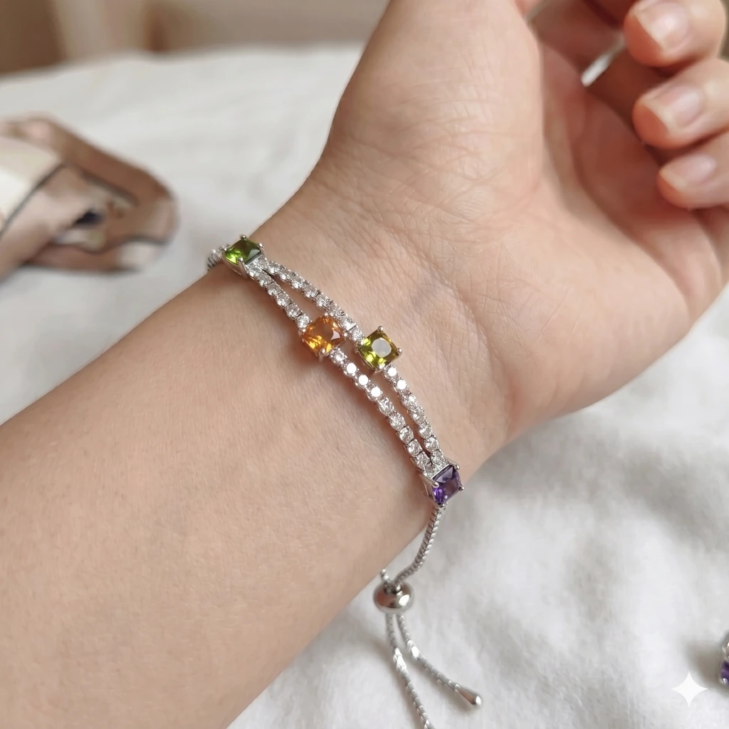 Silver Multi-Color Double Row Crystal Slider Bracelet image 2