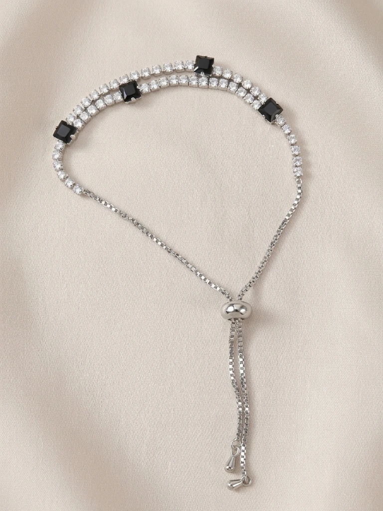 Silver Black and White Stone Slider Bracelet image 3