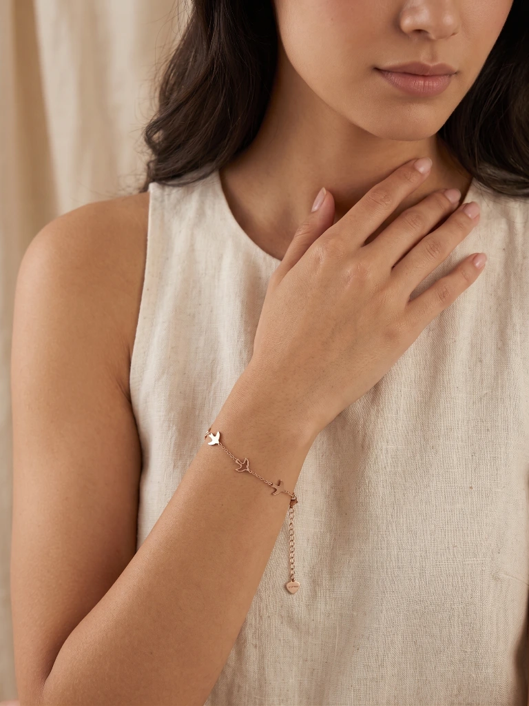 Rose Gold Bird Charm Chain Bracelet image 2