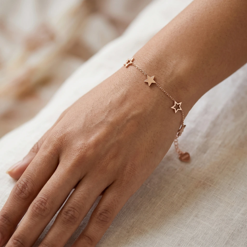 QDORA Rose Gold Minimalist Star Chain Bracelet image 2