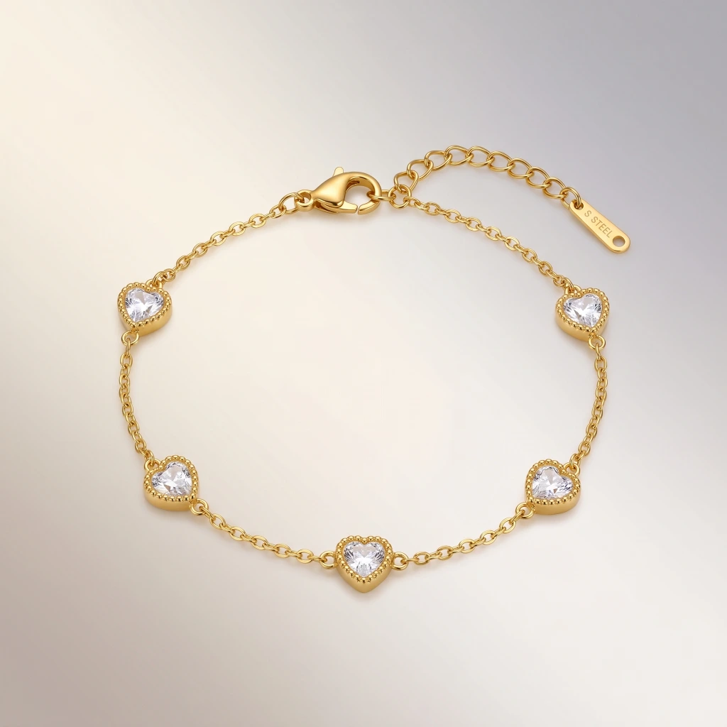 QDORA Gold White Crystal Heart Charm Chain Bracelet image 3