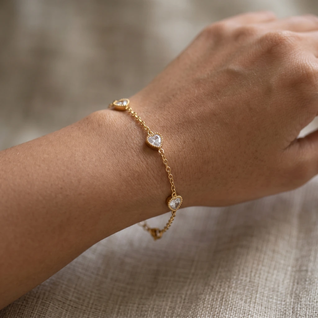 QDORA Gold White Crystal Heart Charm Chain Bracelet image 2
