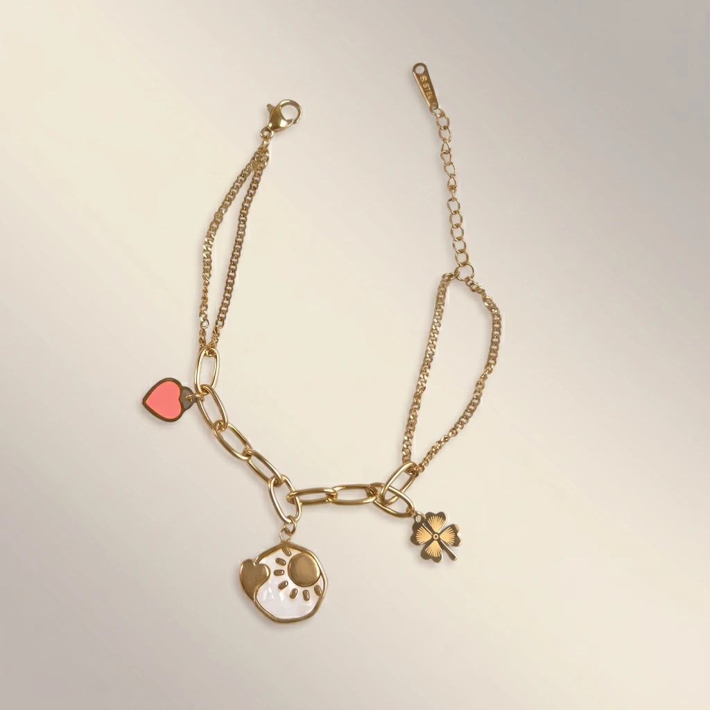 QDORA Gold Heart Sun Clover Charm Chain Bracelet image 2