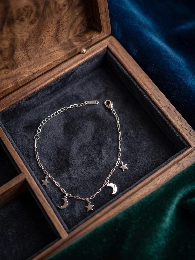 QDORA Silver Star and Moon Charm Chain Bracelet image 3