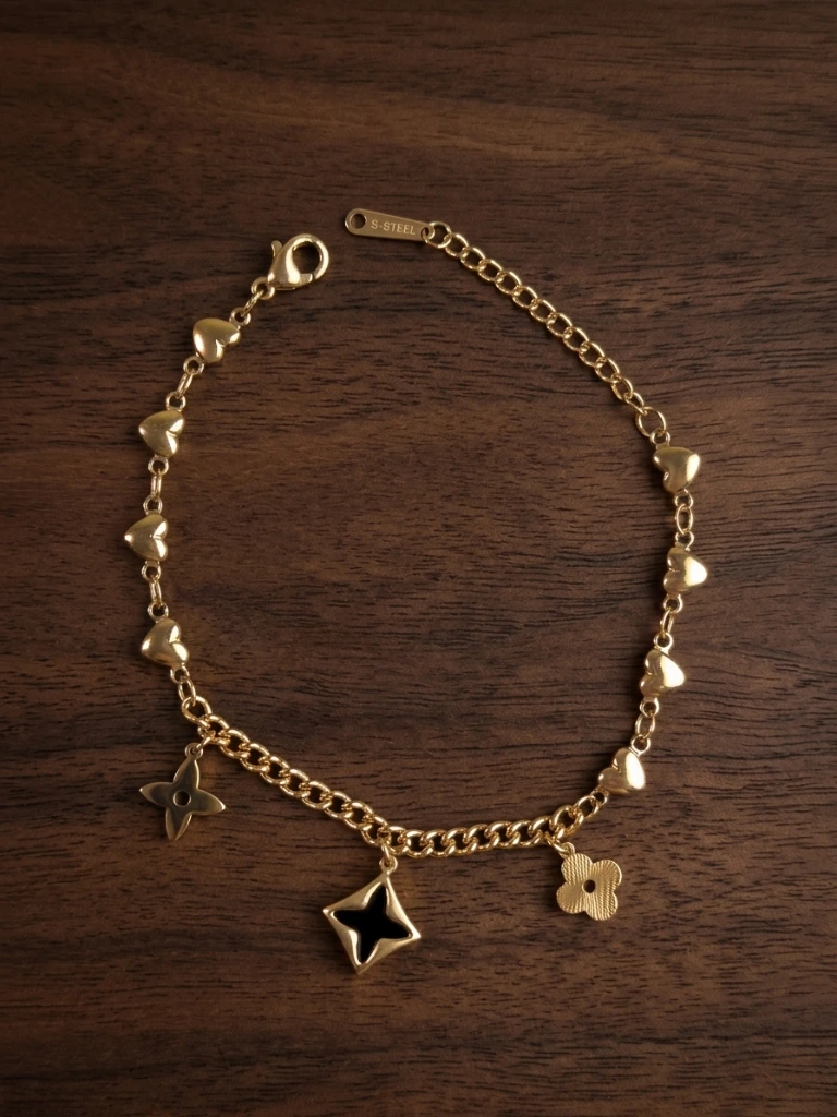 QDORA Gold Heart Star Charm Chain Bracelet image 3