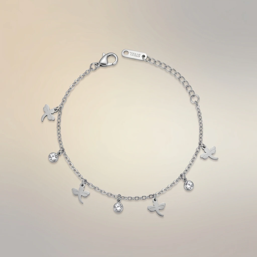 QDORA Silver Dragonfly Crystal Charm Chain Bracelet image 3