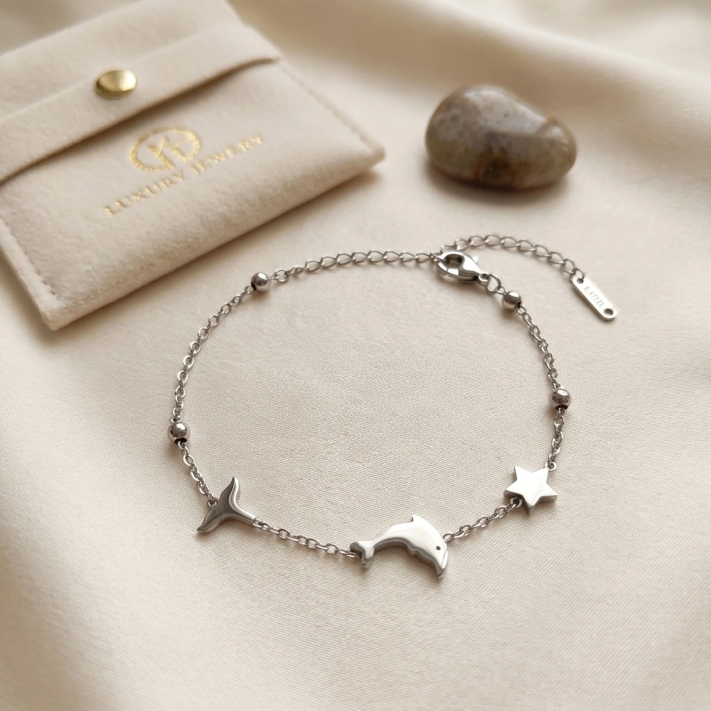 QDORA Silver Dolphin Star Charm Chain Bracelet image 3